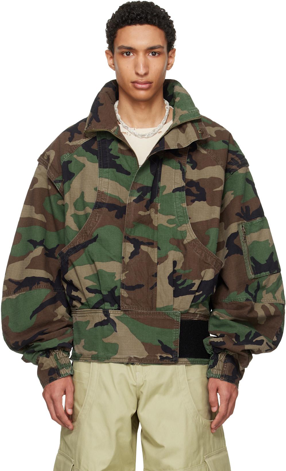 Brown & Khaki Camouflage Anatnom Bomber Jacket by HYACYN