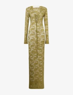 Deep-Plunge Stretch-Lace Maxi Dress by HYPHEN