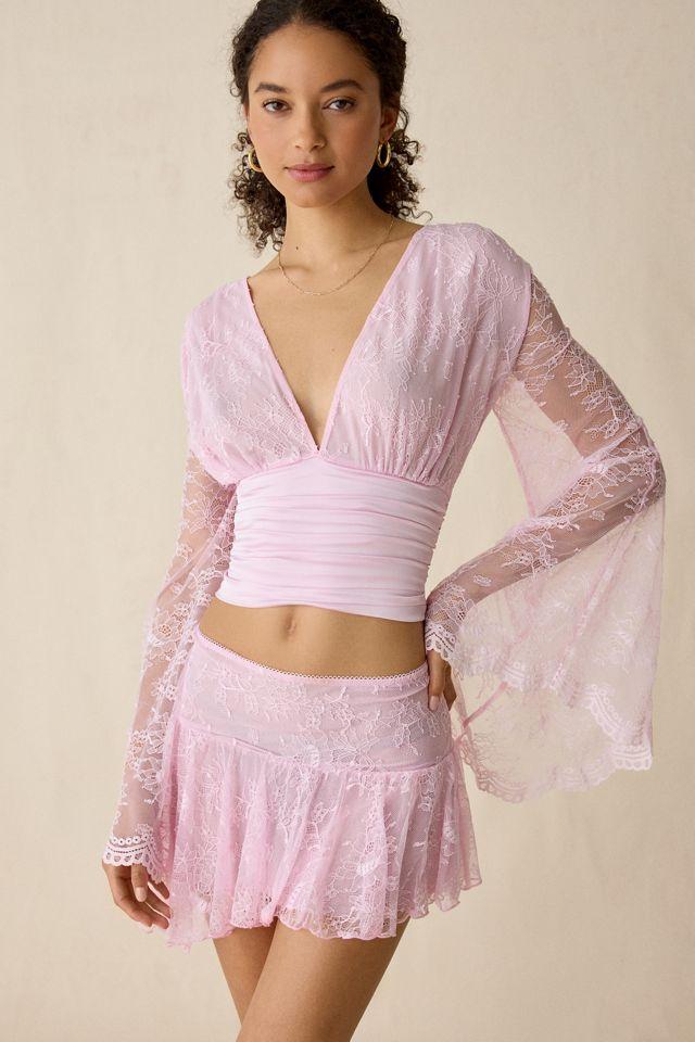 I.AM.GIA. Stevie Sheer Lace Bell Sleeve Crop Top by I.AM.GIA