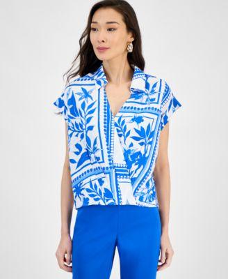 Women's Printed Short-Sleeve Surplice Blouse, Exclusively at Macy's by I.N.C. INTERNATIONAL CONCEPTS