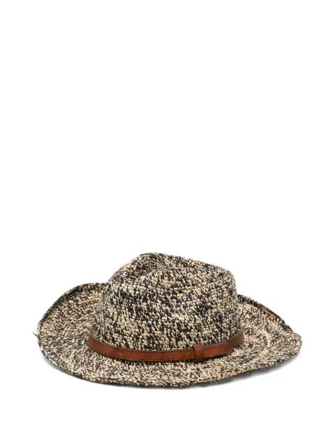 leather-trim raffia fedora hat by IBELIV