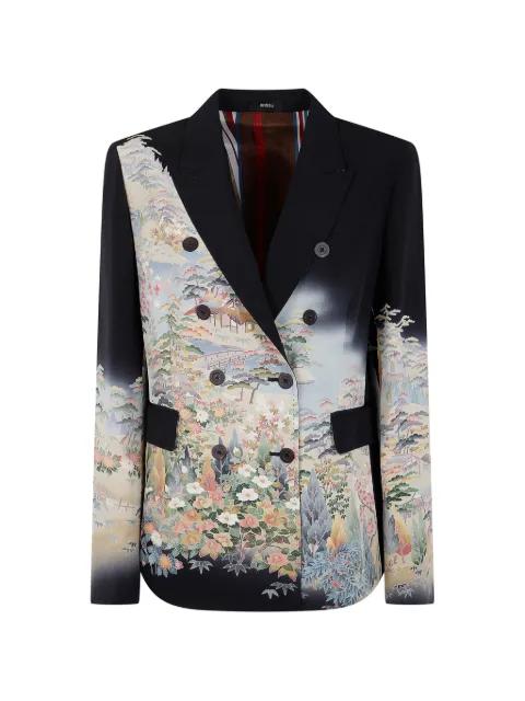 landscape-print double-breasted blazer by IBRIGU