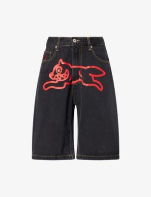 Running-Dog Graphic-Print Denim Shorts by ICECREAM