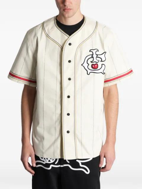 pinstripe logo-patch jersey shirt by ICECREAM