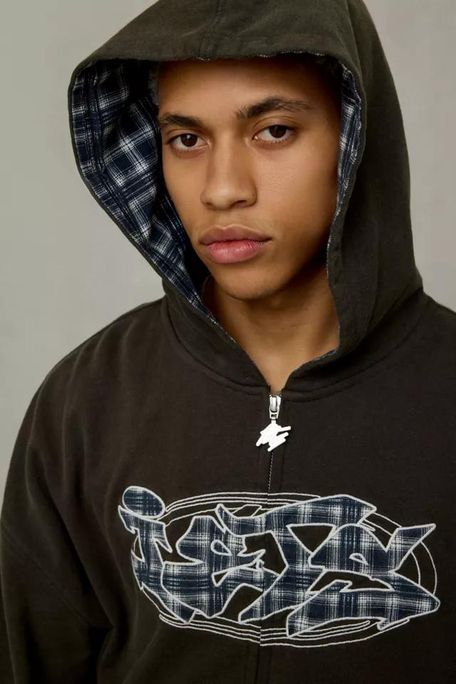 iets frans… Check Applique Logo Zip-Up Hoodie Sweatshirt by IETS FRANS...
