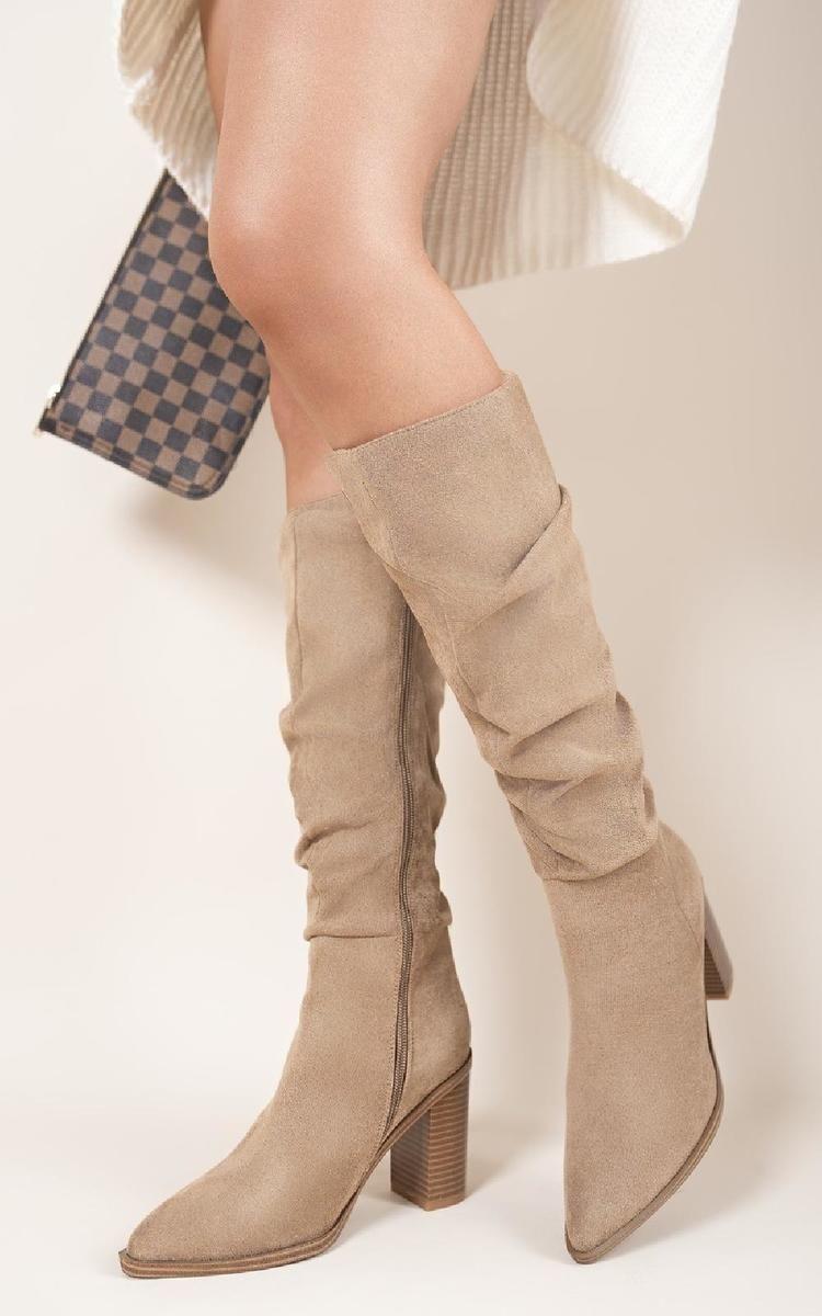 Anaya Knee High Block Heel Boots With Side Zip Closure by IKRUSH