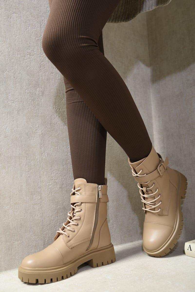 Ariella Lace Up Buckle Chunky Combat Boots by IKRUSH