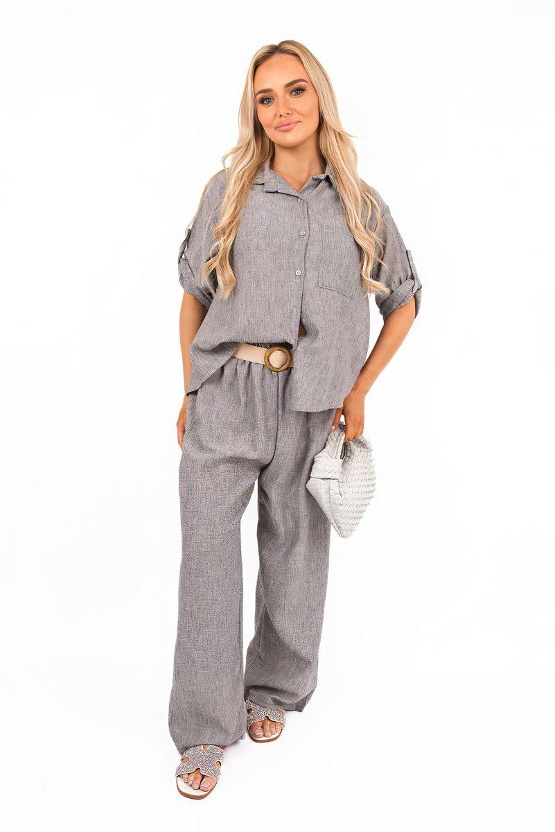 Aurelia Rolled Sleeve Shirt And Trousers Co-ord Set With Belt by IKRUSH Aurelia Rolled Sleeve Shirt And Trousers Co-ord Set With Belt by IKRUSH