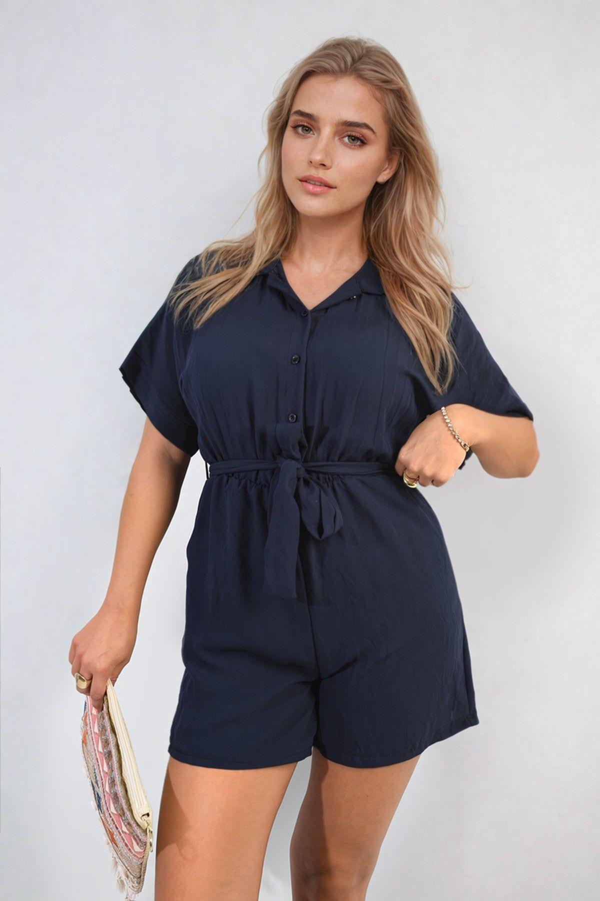 Brenda Buttoned Tie Waist Romper by IKRUSH