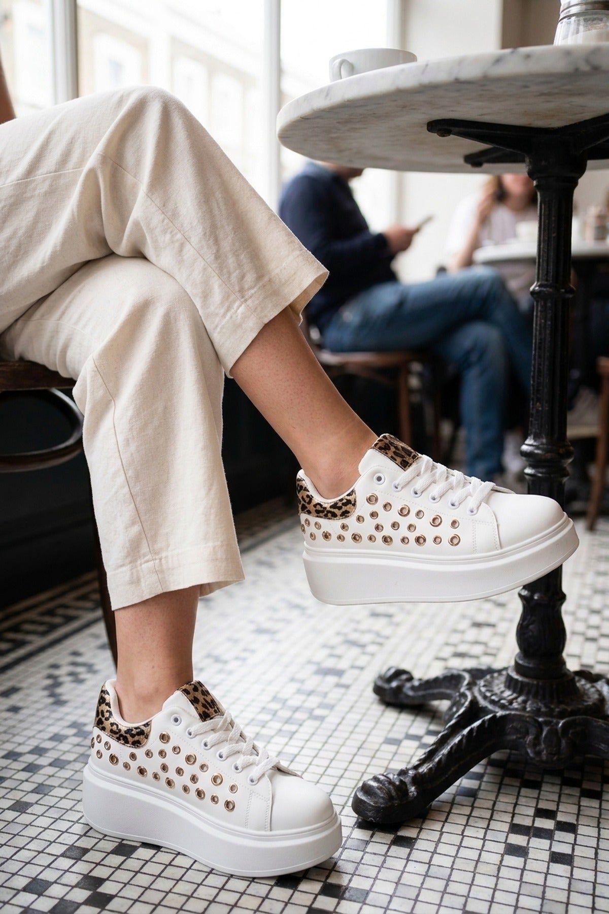 Cosima Studded Leopard Back Platform Trainers by IKRUSH
