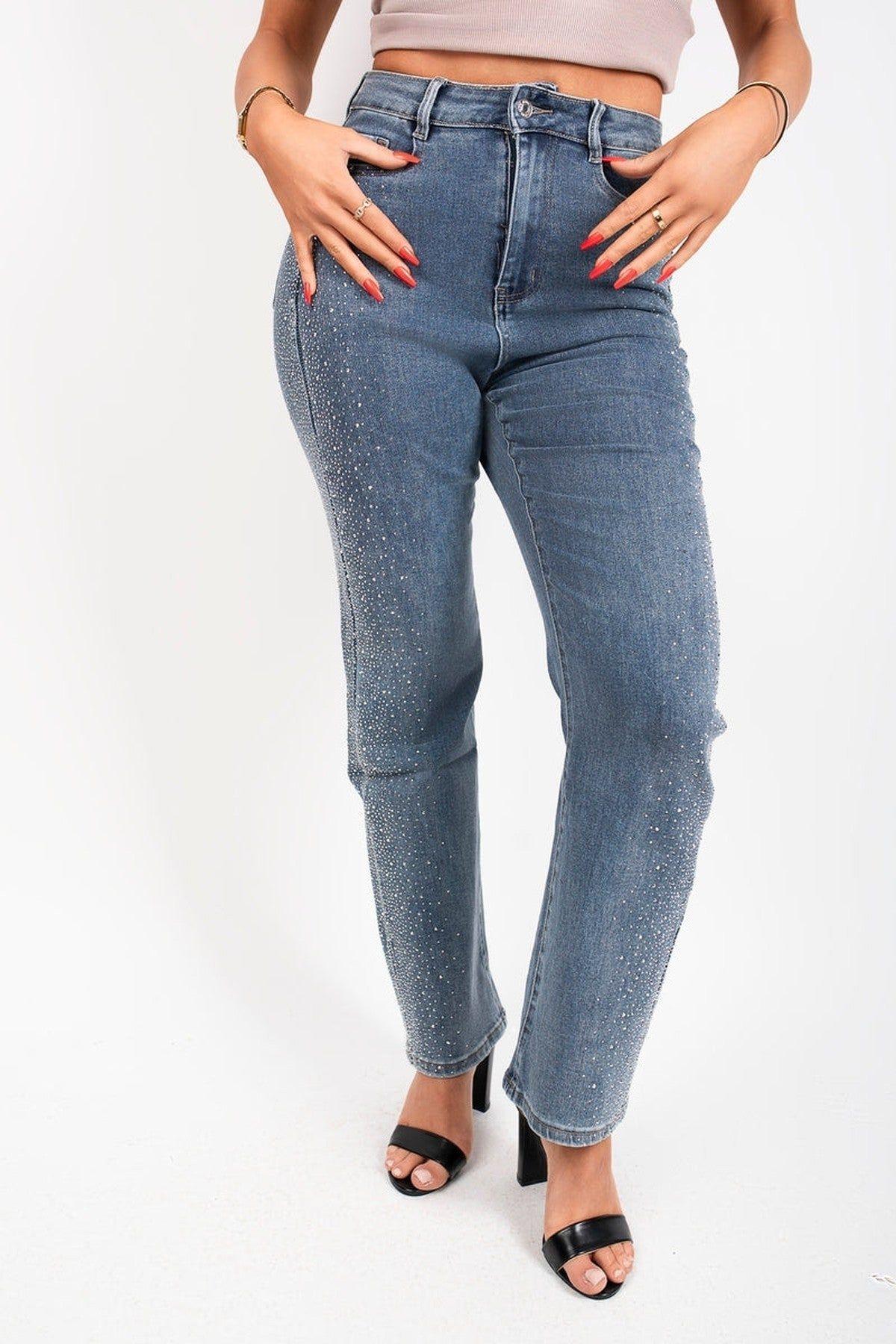 Elyndra High Waisted Sparkle Straight Leg Jeans by IKRUSH
