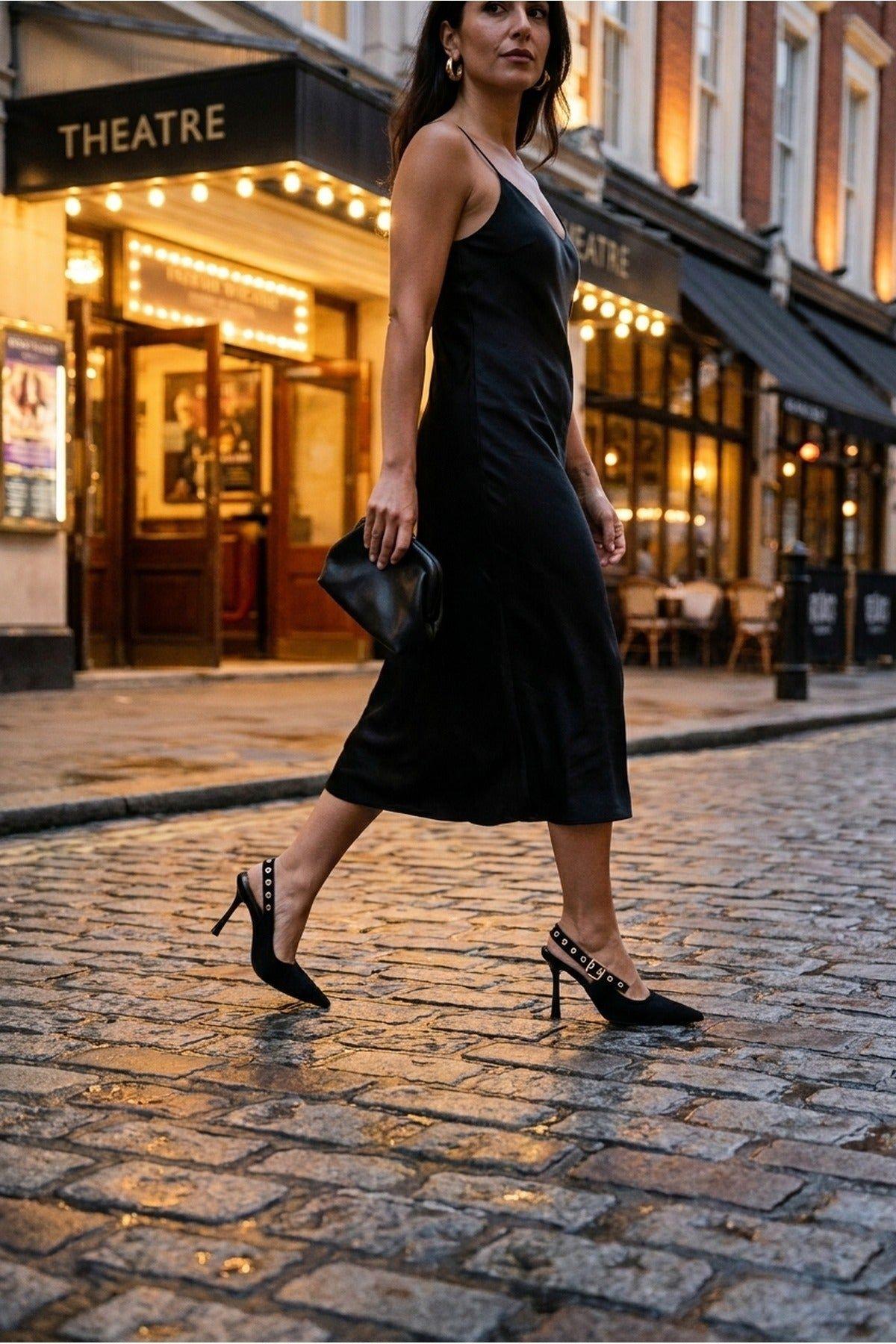 Faux Suede Pointed Toe Heels by IKRUSH