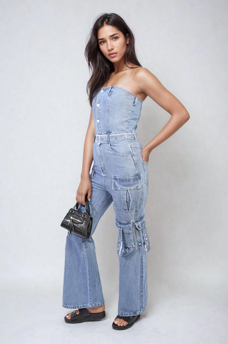 Giselle Multi Pockets Strapless Cargo Jumpsuit by IKRUSH