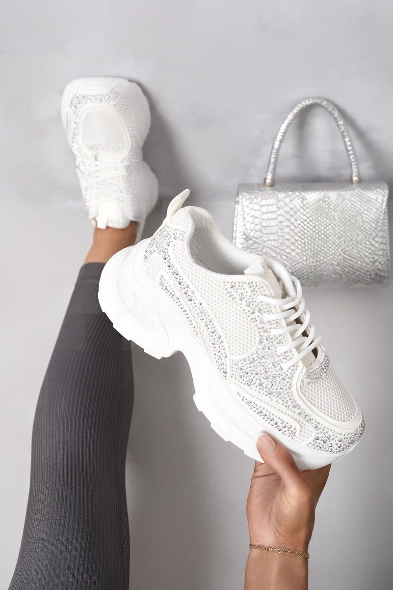 Jolina Chunky Mesh Trainers With Diamante Embellishment by IKRUSH