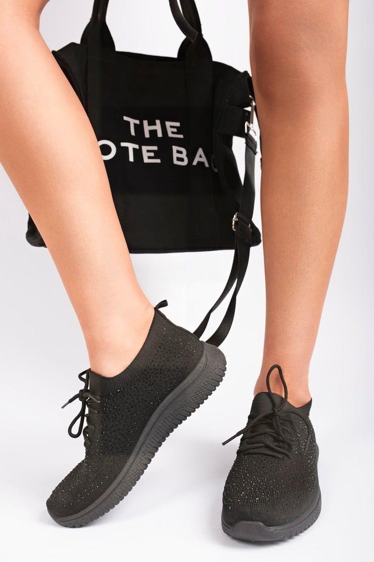 Kaela Crystal Embellished Knit Trainers by IKRUSH