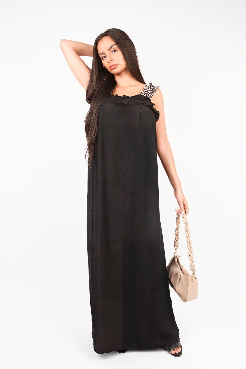 Kalina Leopard Strap Sleeveless Maxi Dress With Ruffle Detail by IKRUSH