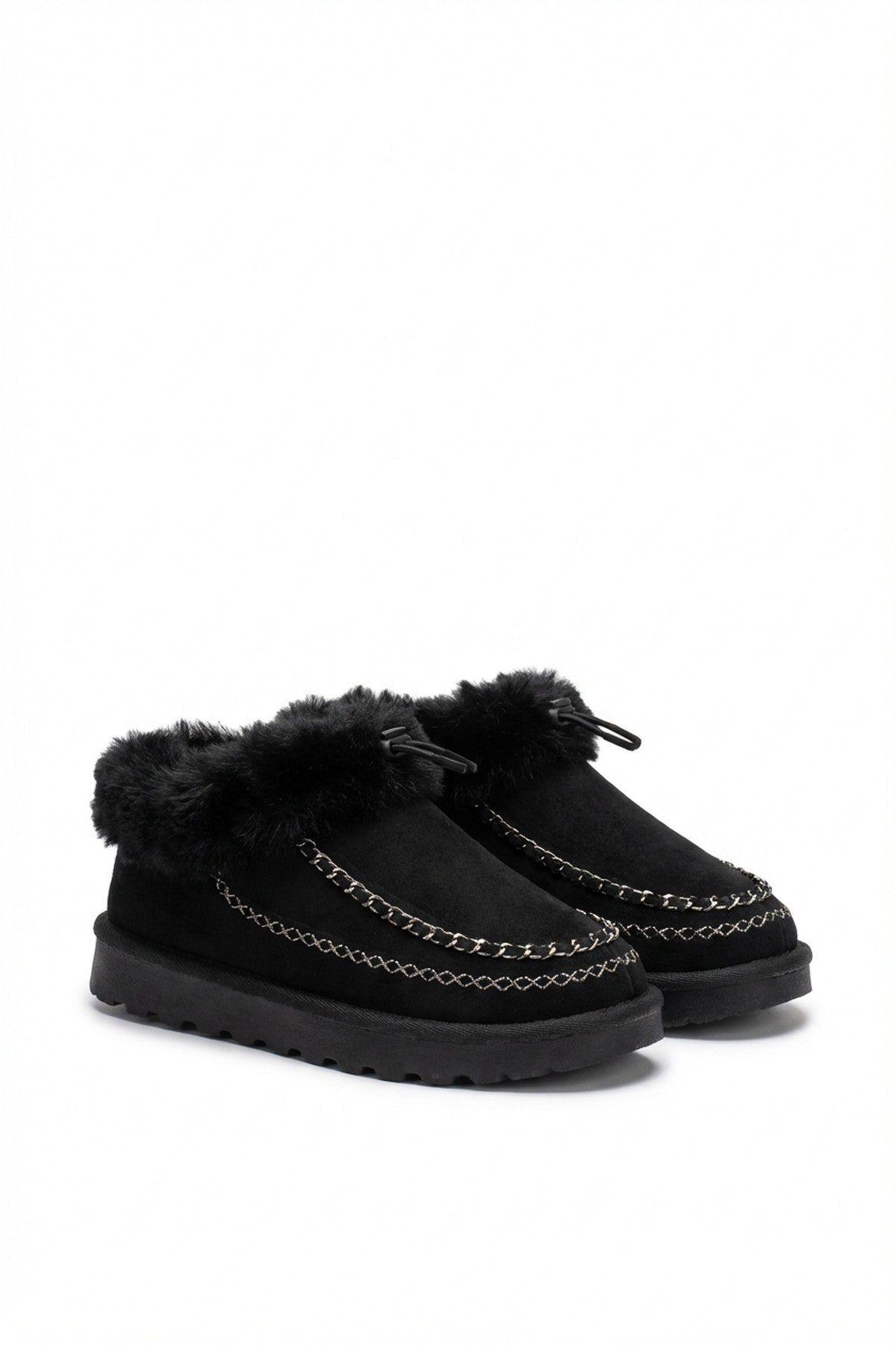 Kessia Faux Suede Fluffy Lined Ankle Boots With Stitch Detail by IKRUSH