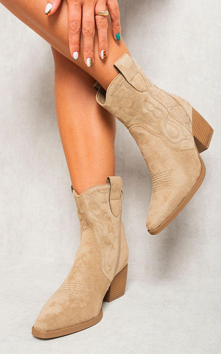 Laura Faux Suede Cowboy Ankle Length Boots by IKRUSH