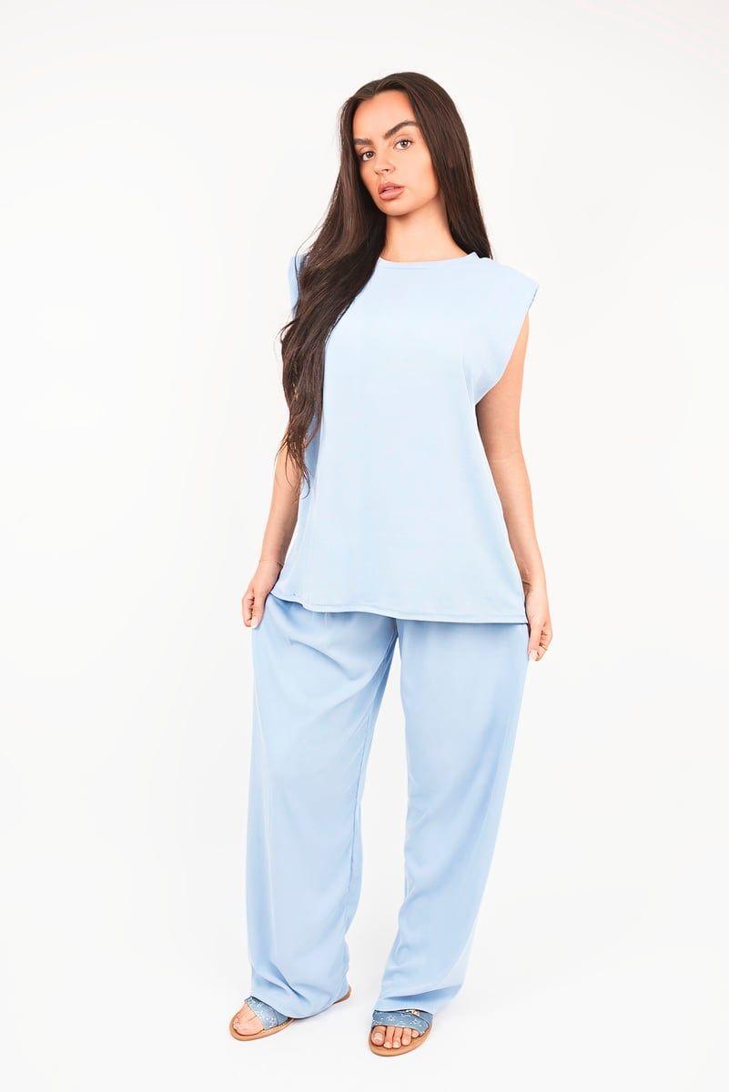 Liliane Sleeveless Relaxed Fit Top And Wide Leg Trouser Co-ord Set by IKRUSH
