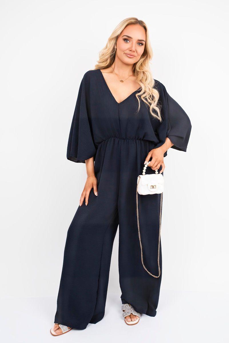 Maysa Wide Leg V Neck Jumpsuit With Back Tie Detail by IKRUSH