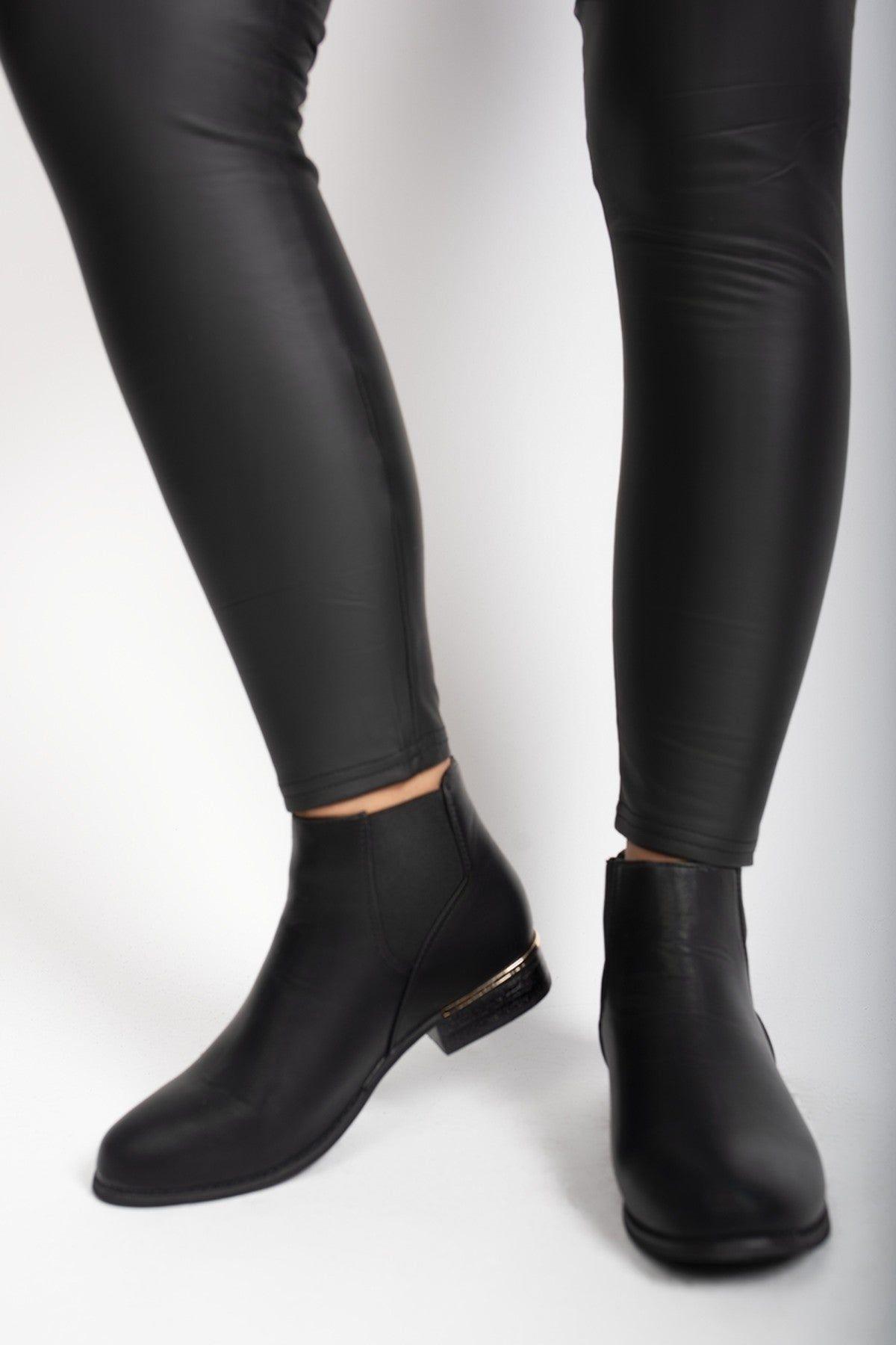 Palina Faux Leather Ankle Boots With Gold Trim Heel by IKRUSH