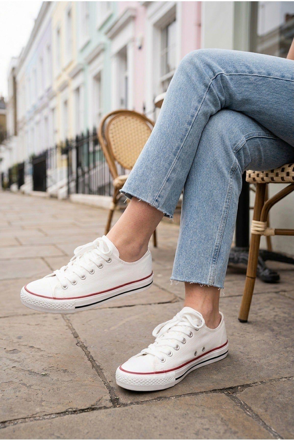Pearl Canvas Lace Up Low Trainers by IKRUSH