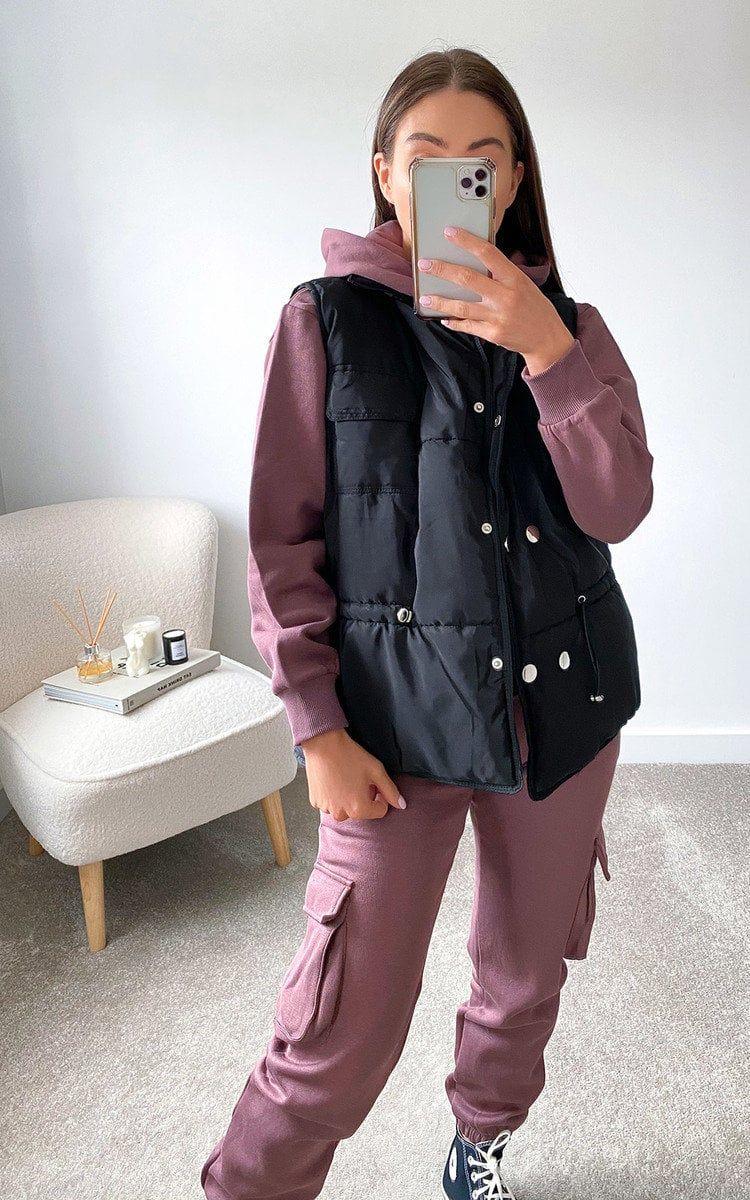 Serena Padded Gilet With Silver Button Details by IKRUSH