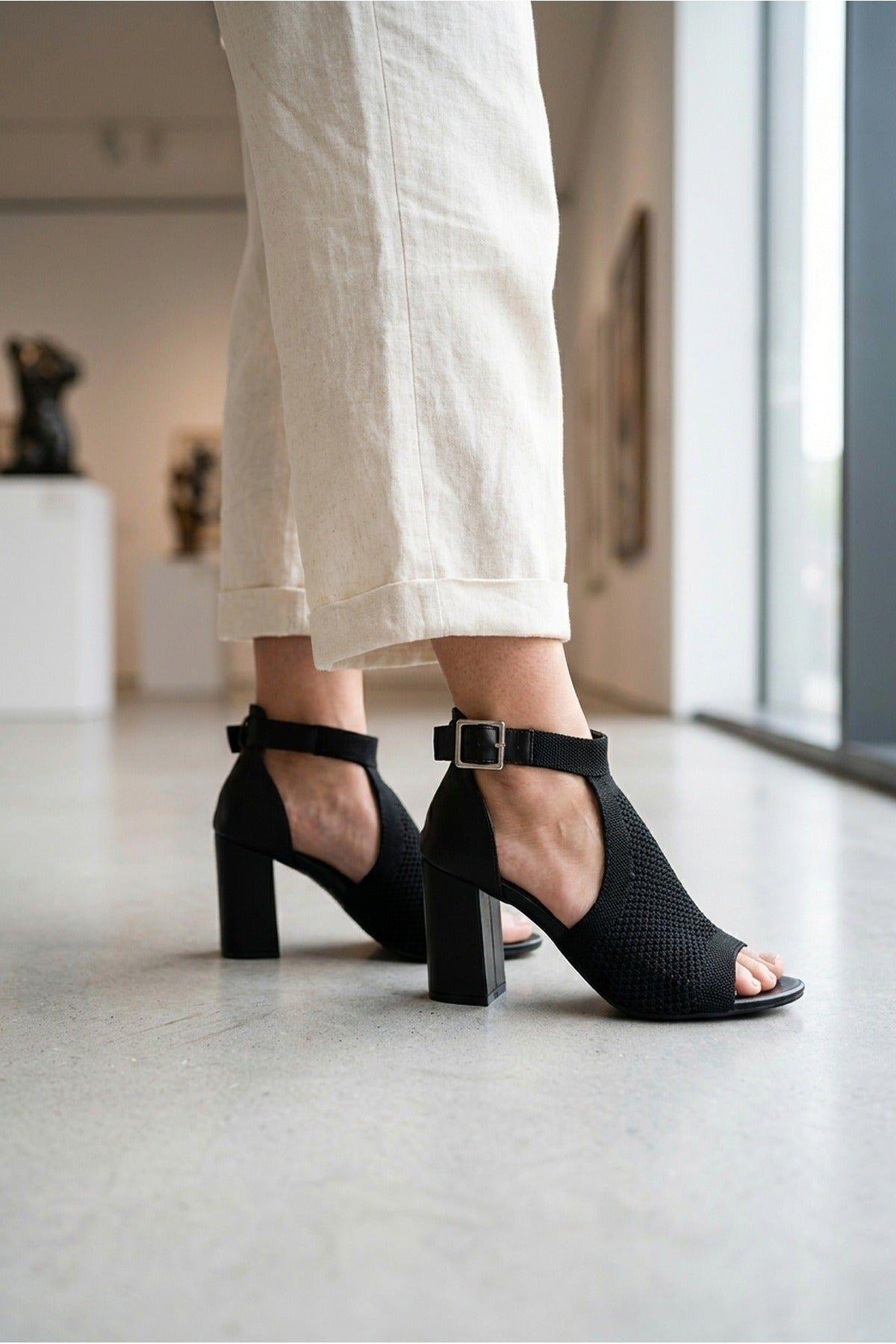 Sora Knit Vamp Block Heel Sandals by IKRUSH