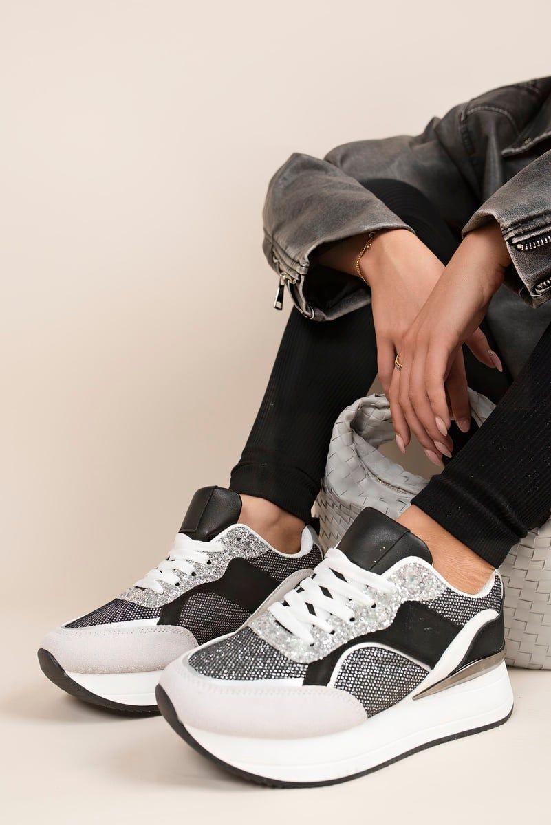 Vinna Chunky Glitter Lace-up Trainers by IKRUSH Vinna Chunky Glitter Lace-up Trainers by IKRUSH