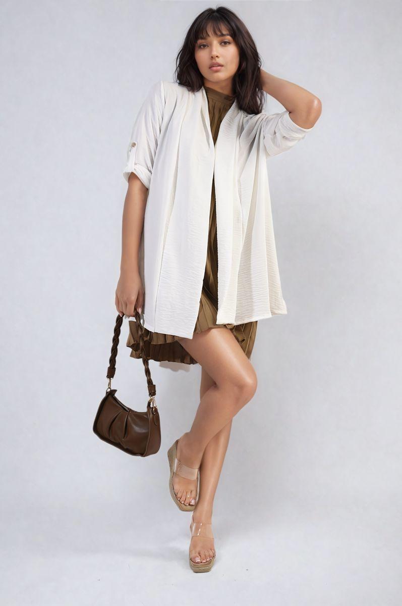 Vivian Open Front Roll Up Sleeve Cardigan by IKRUSH