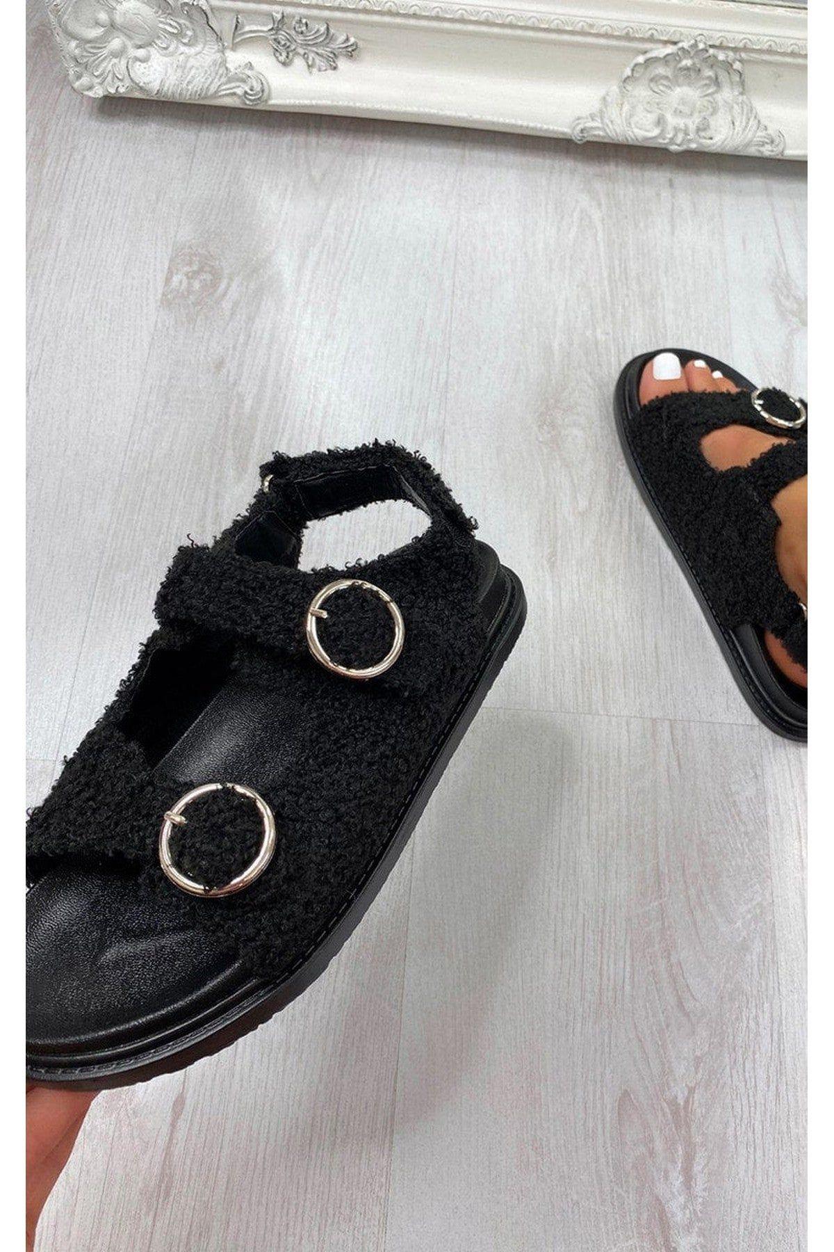 Zahra Faux Fur Double Buckle Sliders by IKRUSH