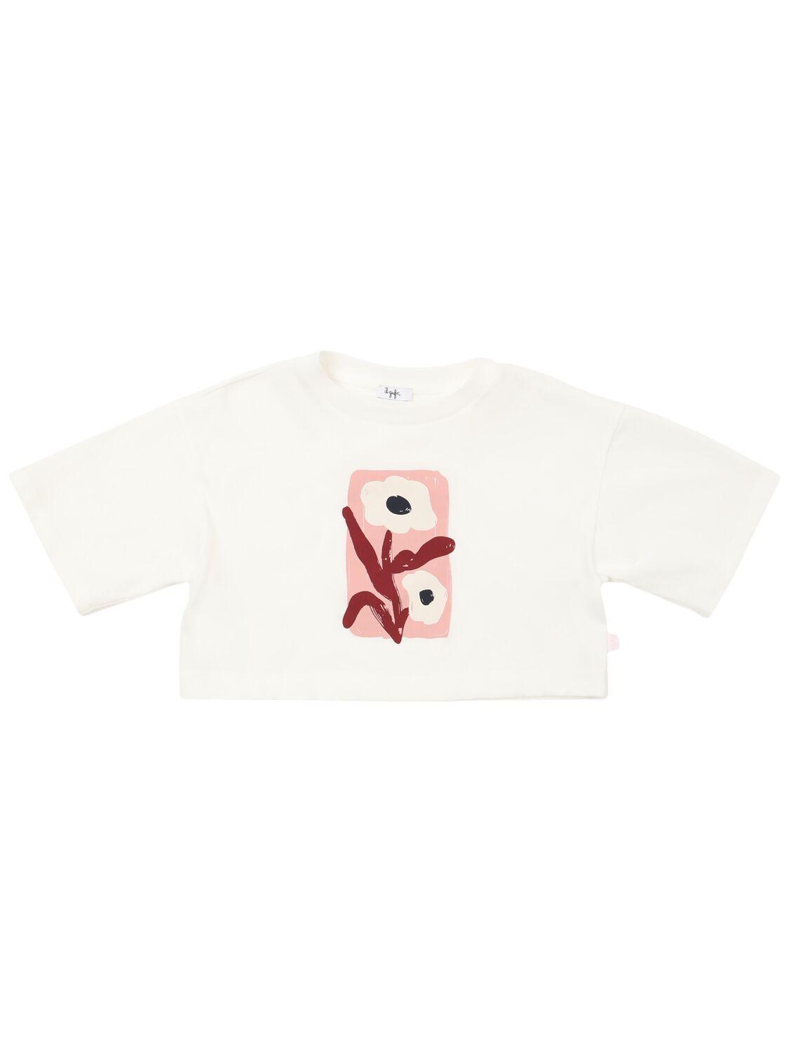 Printed Cotton Jersey Cropped T-shirt by IL GUFO