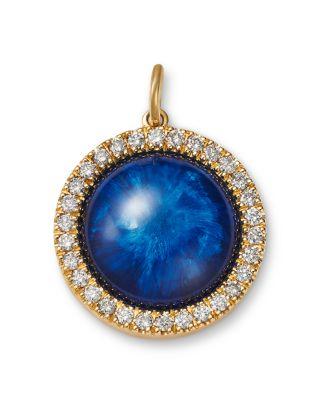18K Yellow Gold Evil Eye Hand Painted Quartz & Champagne Diamond Pendant by ILEANA MAKRI