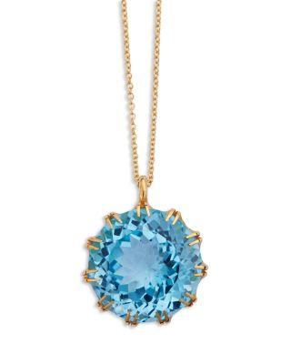18K Yellow Gold Fine Crown Blue Topaz Pendant by ILEANA MAKRI