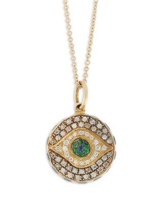 18K Yellow Gold Fine Evil Eyes Multi Gemstone Evil Eye Pendant by ILEANA MAKRI