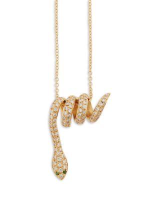18K Yellow Gold Fine Snake Diamond & Tsavorite Coiled Cobra Pendant by ILEANA MAKRI