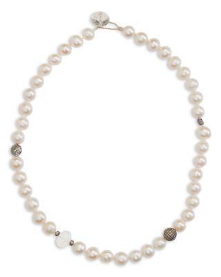 Sterling Silver Globetrotter Freshwater Pearl & Gray Diamond Collar Necklace by ILEANA MAKRI