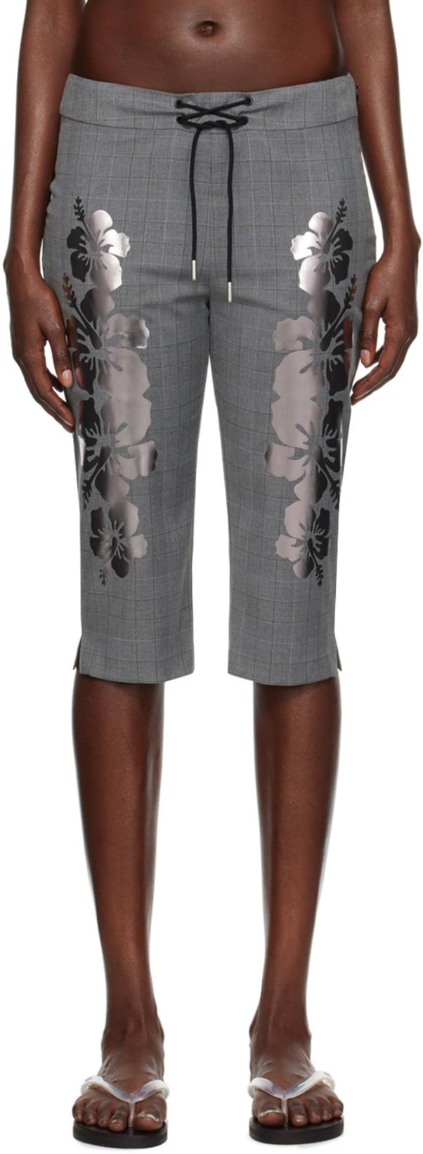 SSENSE Exclusive Gray Mimi Wade Edition Prince Wales Printed Shorts by I'M SORRY BY PETRA COLLINS