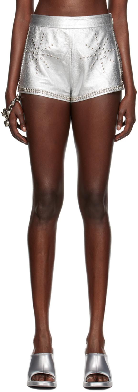 SSENSE Exclusive Silver Mimi Wade Edition Studded Leather Shorts by I'M SORRY BY PETRA COLLINS