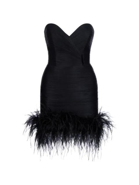 Imroska Paris feather-detail strapless mini dress by IMROSKA