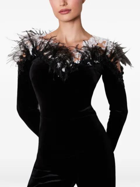 feather-trim velvet jumpsuit by IMROSKA