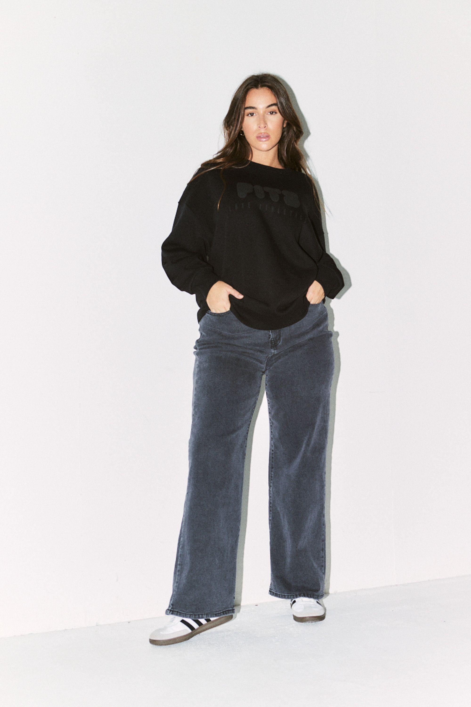 Black Fits Printed Crew Neck Sweatshirt by IN THE STYLE