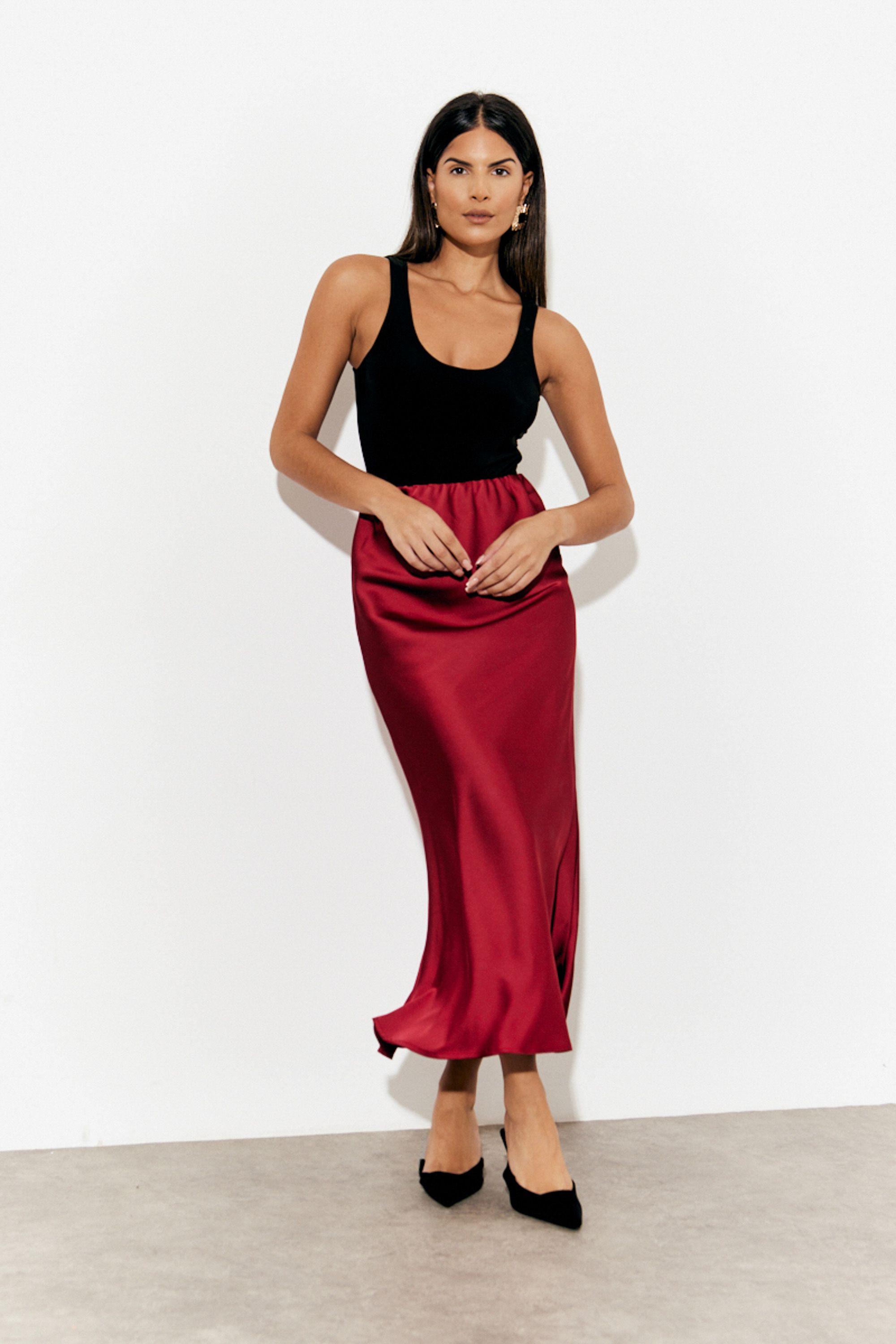 Burgundy Satin Midaxi Skirt by IN THE STYLE