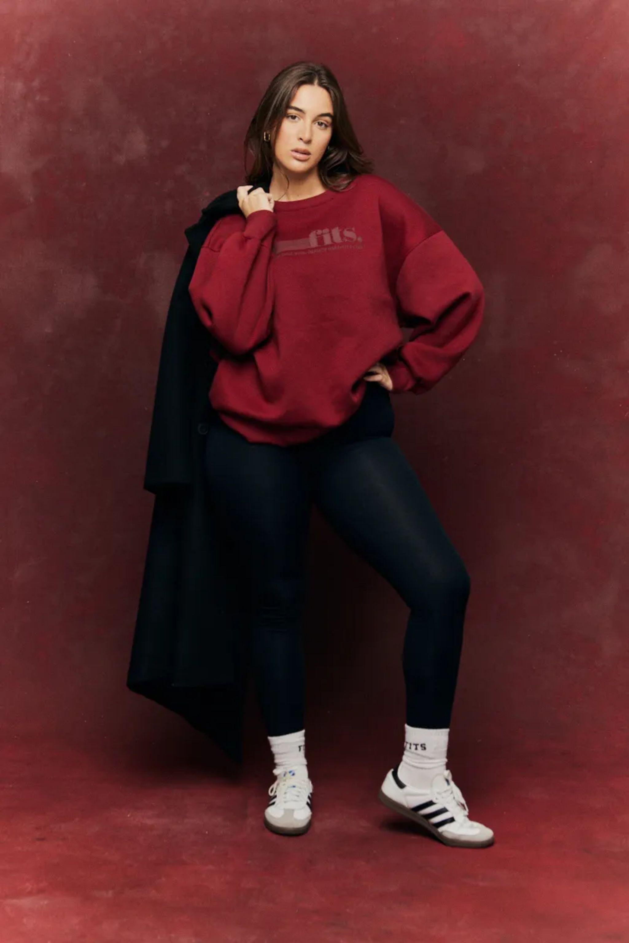 Burgundy Sport Crew Neck Sweatshirt by IN THE STYLE