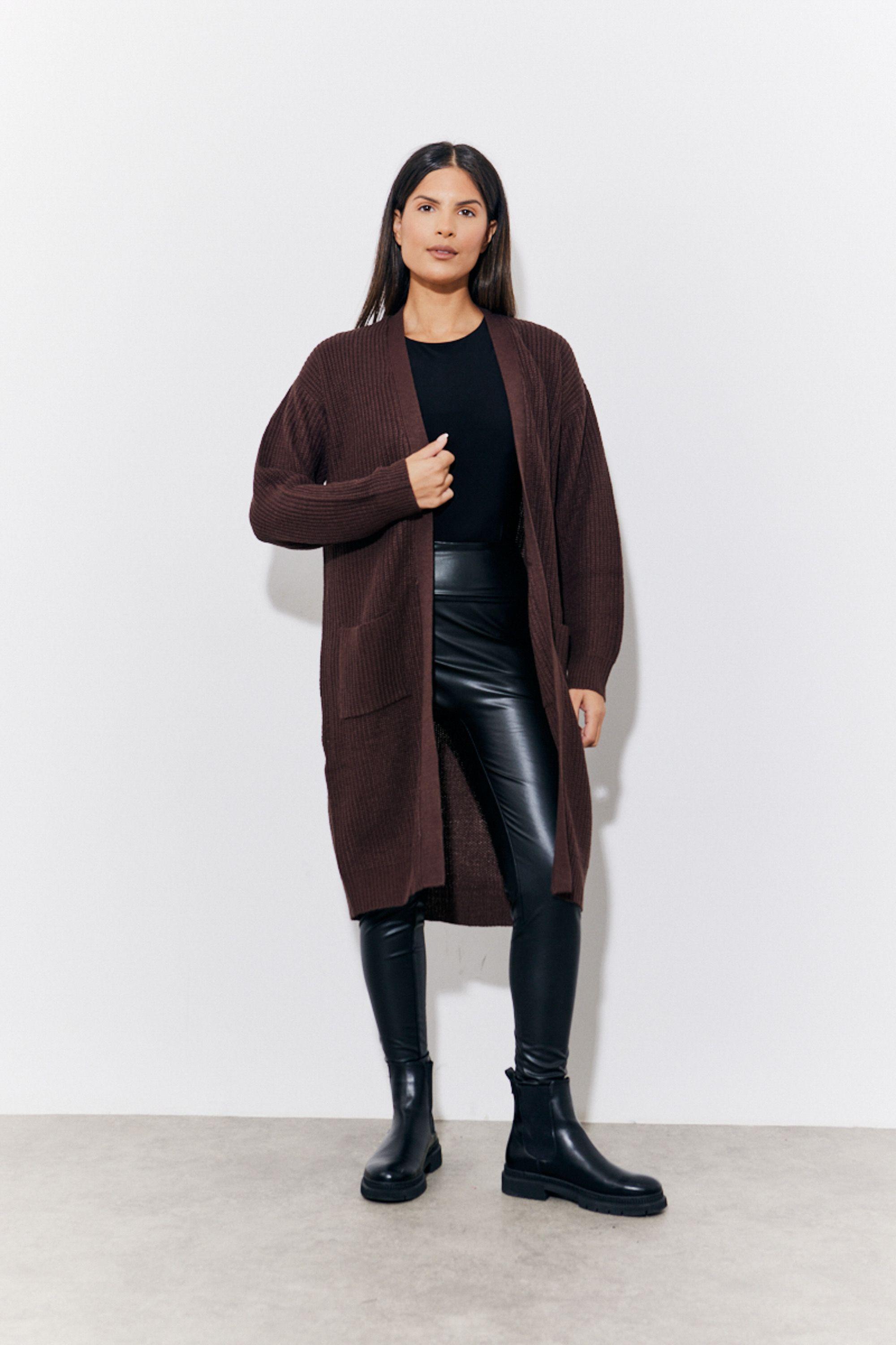 Chocolate Longline Belted Knitted Cardign by IN THE STYLE