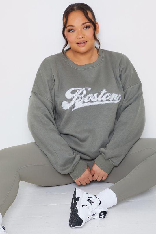 Embroidered Boston Slogan Crew Neck Sweater by IN THE STYLE