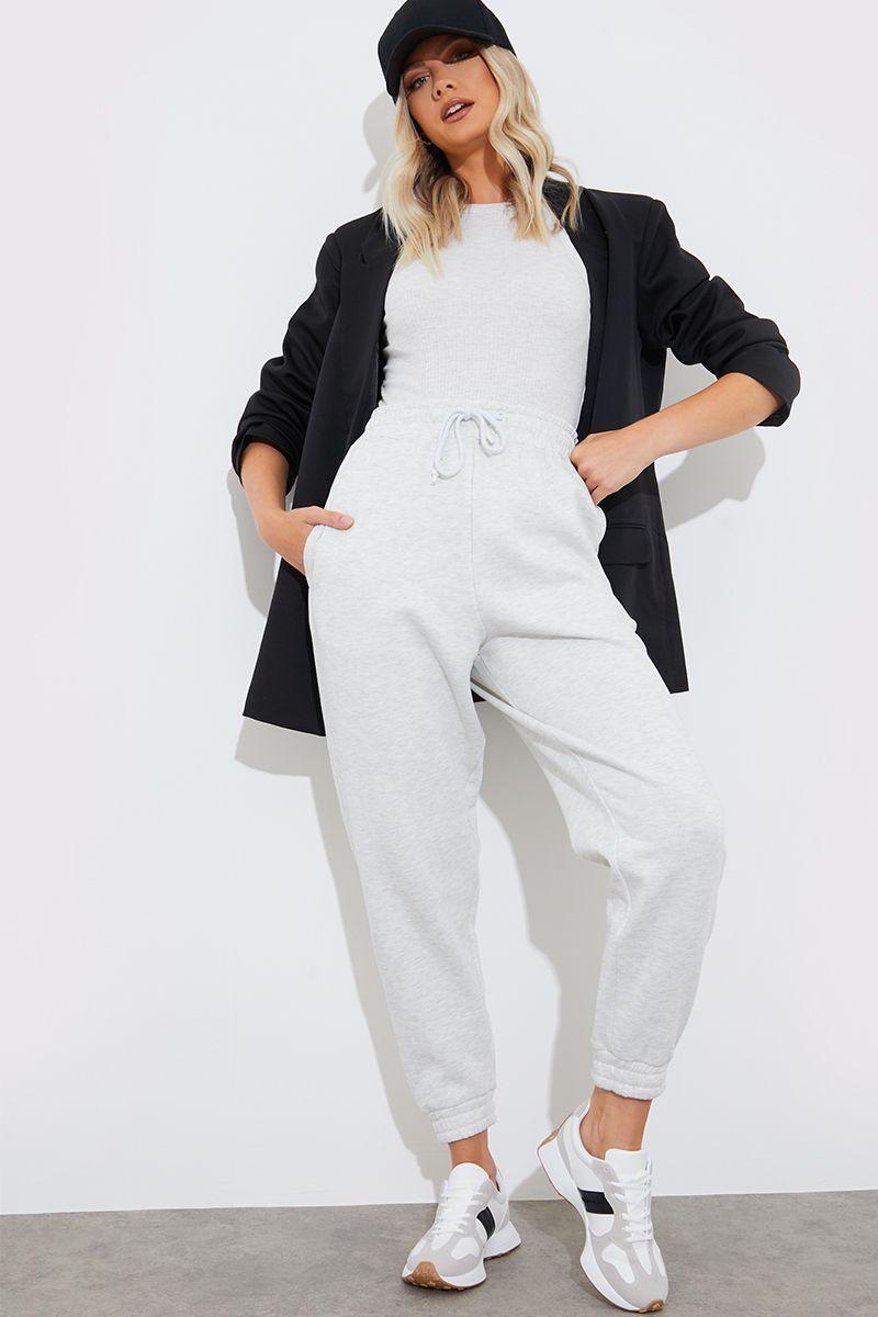 Grey Petite Fleeceback Cuff Oversized Joggers by IN THE STYLE
