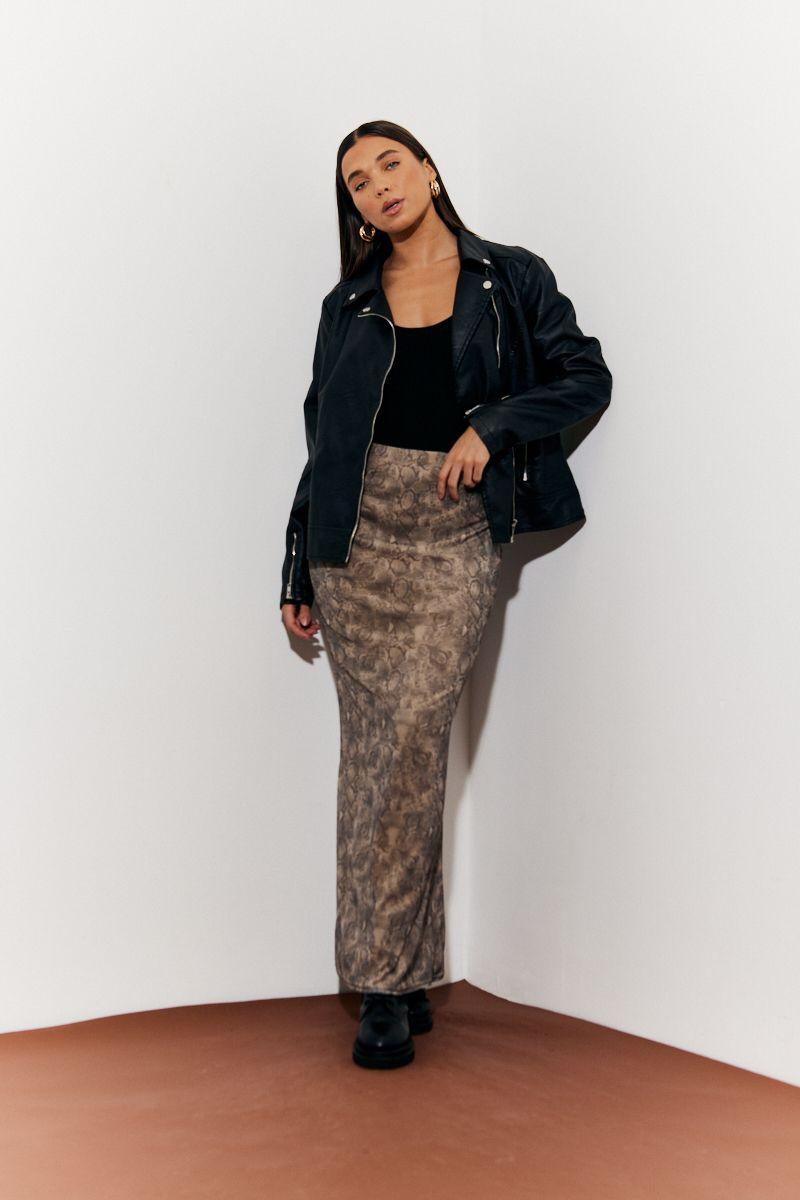 Multi Snake Skin Printed Mesh Skirt by IN THE STYLE