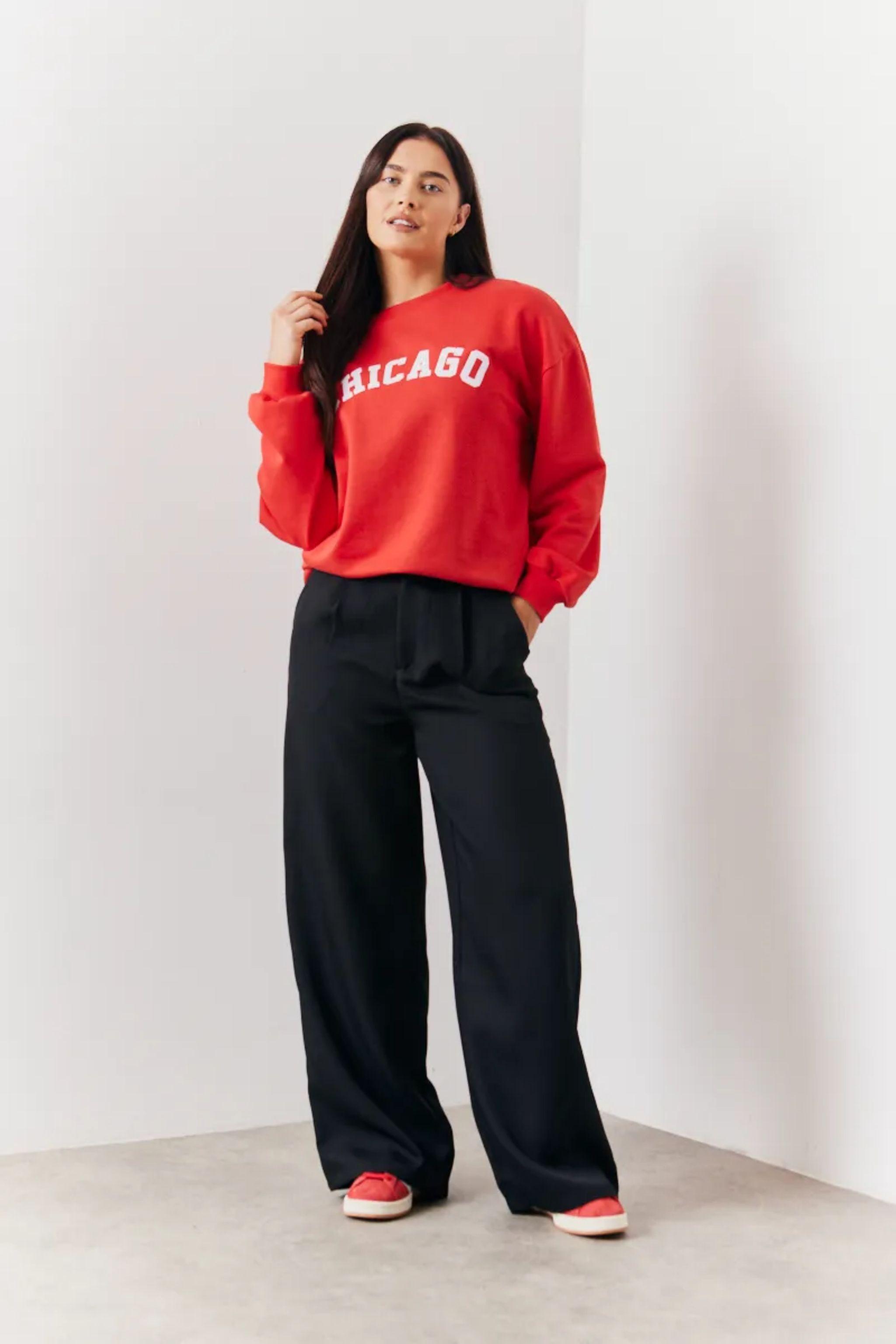Red Chicago Slogan Sweatshirt by IN THE STYLE