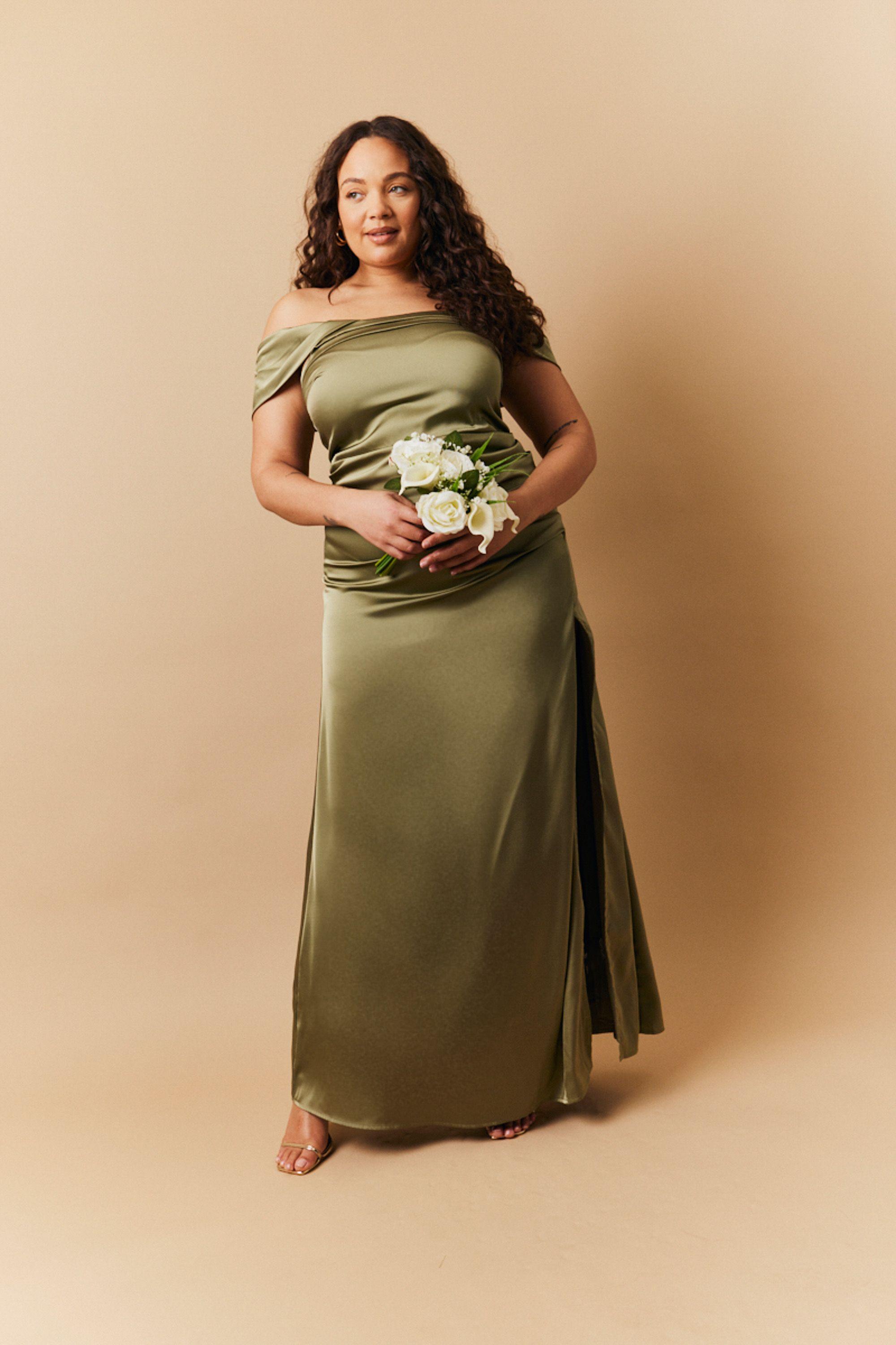 Satin Bardot Ruched Maxi Dress by IN THE STYLE